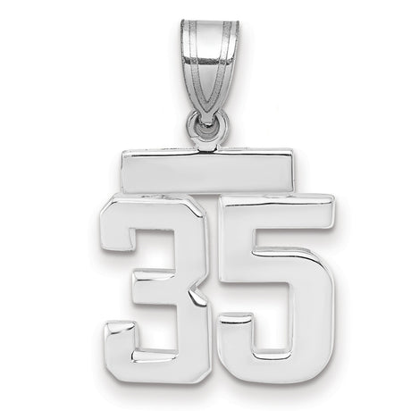 Small Polished Number 35 Charm Pendant in Real 14k White Gold