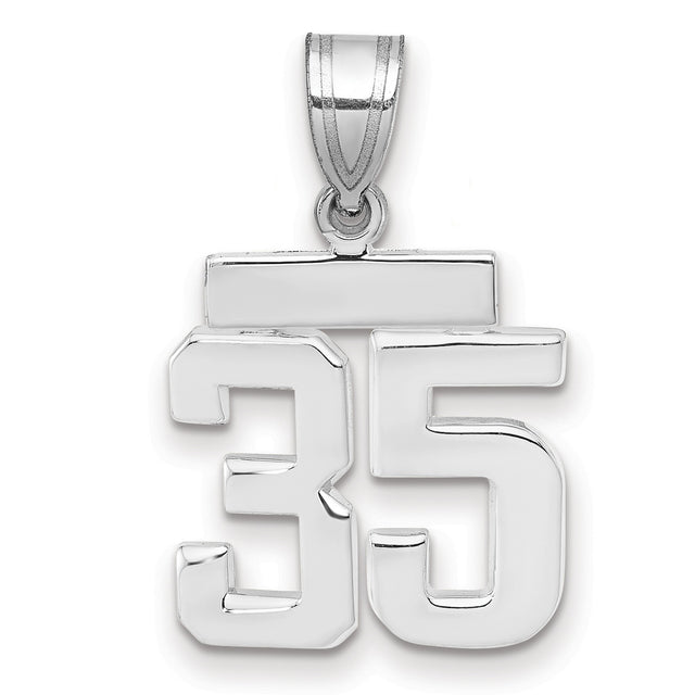 Small Polished Number 35 Charm Pendant in Real 14k White Gold