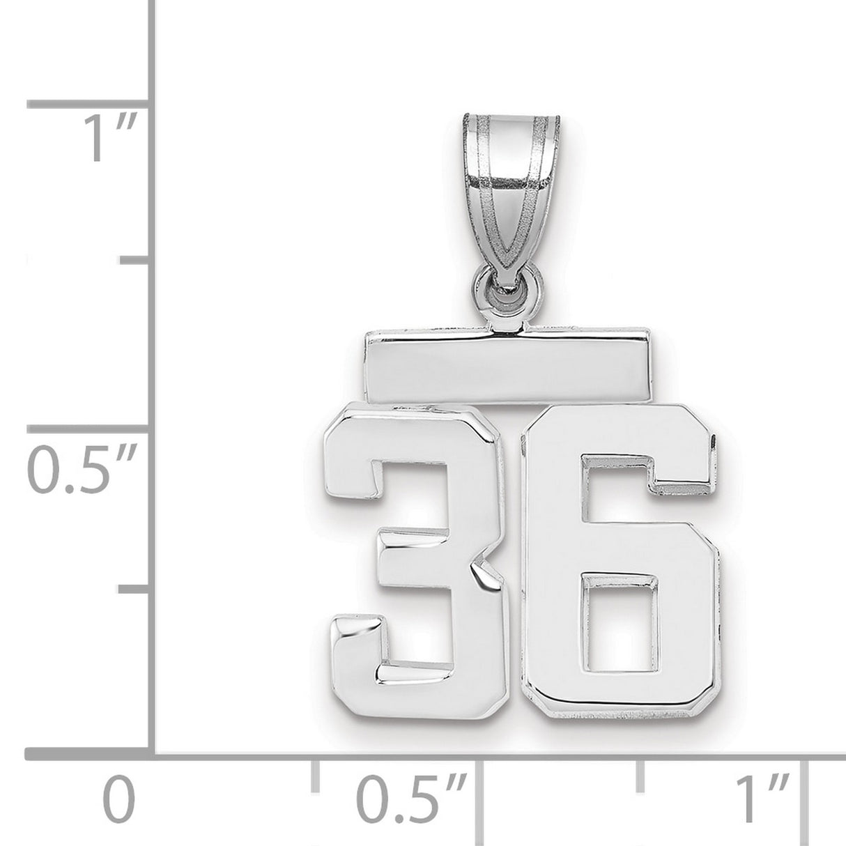Small Polished Number 36 Charm Pendant in Real 14k White Gold