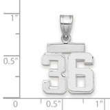 Small Polished Number 36 Charm Pendant in Real 14k White Gold
