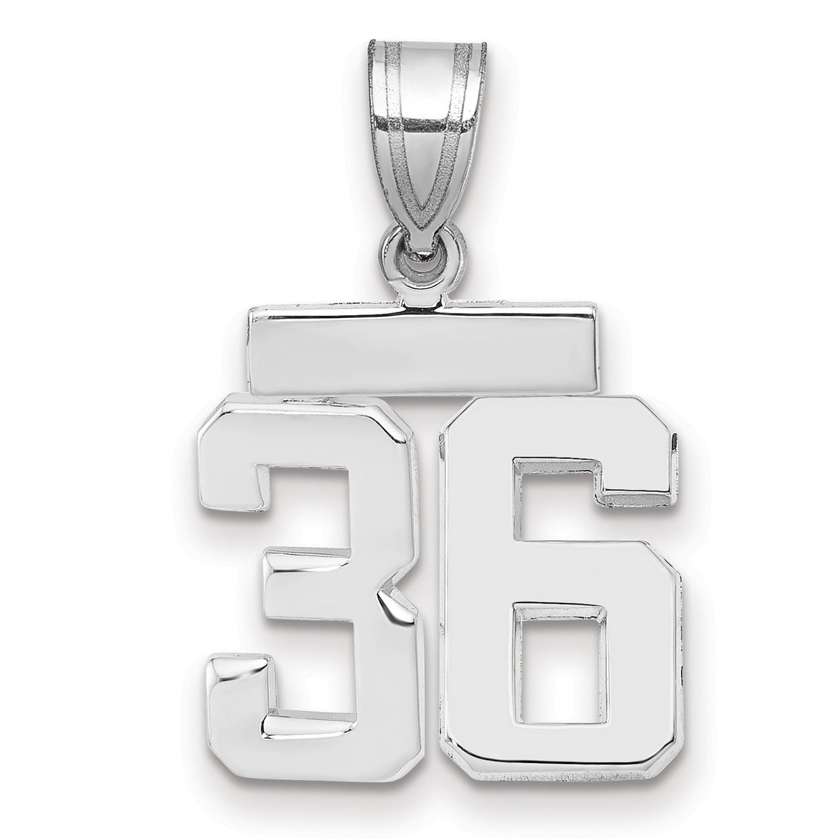Small Polished Number 36 Charm Pendant in Real 14k White Gold