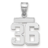Small Polished Number 36 Charm Pendant in Real 14k White Gold