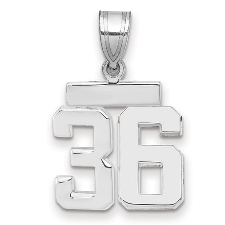Small Polished Number 36 Charm Pendant in Real 14k White Gold