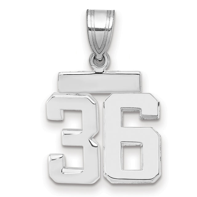 Small Polished Number 36 Charm Pendant in Real 14k White Gold