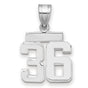 Small Polished Number 36 Charm Pendant in Real 14k White Gold