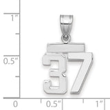 Small Polished Number 37 Charm Pendant in Real 14k White Gold