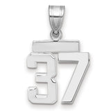 Small Polished Number 37 Charm Pendant in Real 14k White Gold