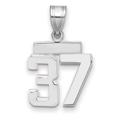 Small Polished Number 37 Charm Pendant in Real 14k White Gold