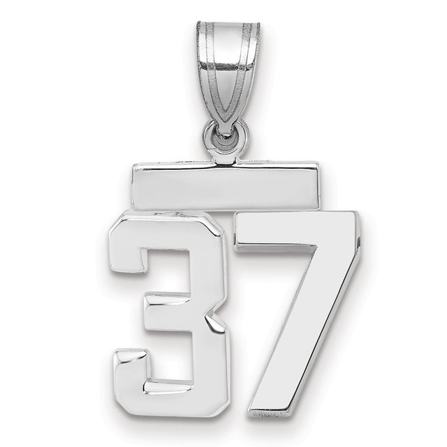 Small Polished Number 37 Charm Pendant in Real 14k White Gold