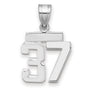 Small Polished Number 37 Charm Pendant in Real 14k White Gold