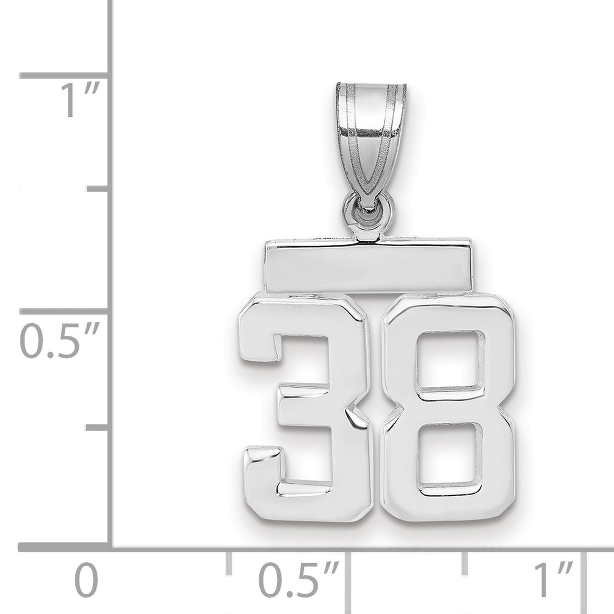 Small Polished Number 38 Charm Pendant in Real 14k White Gold