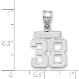 Small Polished Number 38 Charm Pendant in Real 14k White Gold