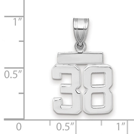Small Polished Number 38 Charm Pendant in Real 14k White Gold
