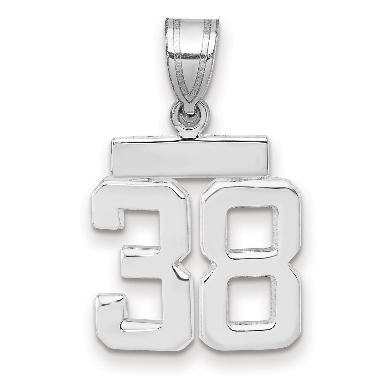 Small Polished Number 38 Charm Pendant in Real 14k White Gold