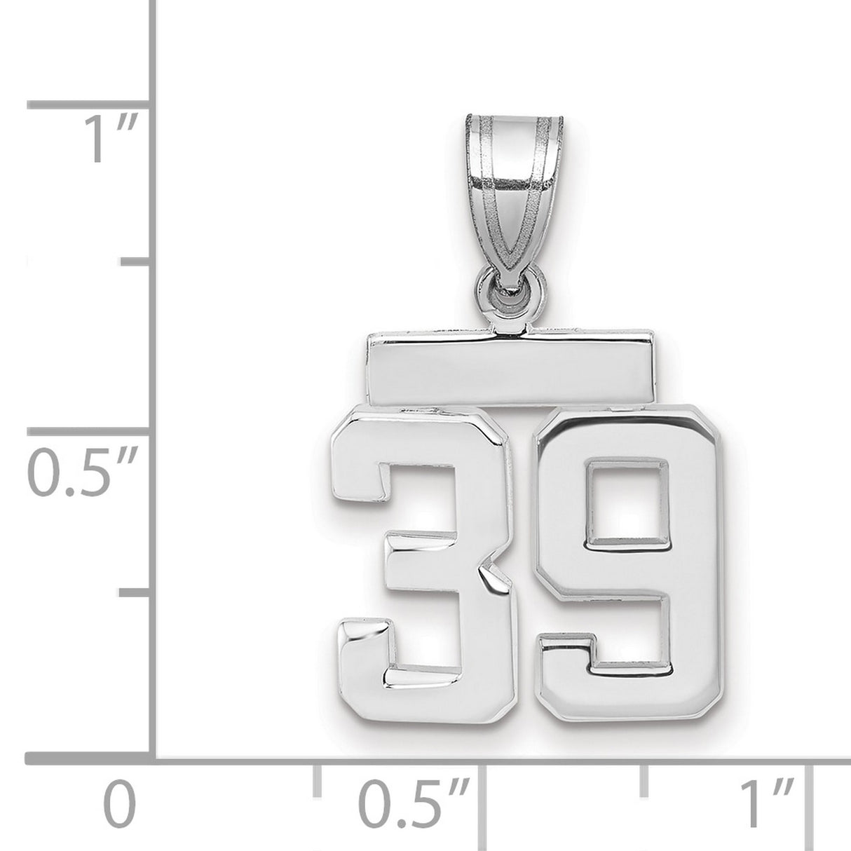 Small Polished Number 39 Charm Pendant in Real 14k White Gold