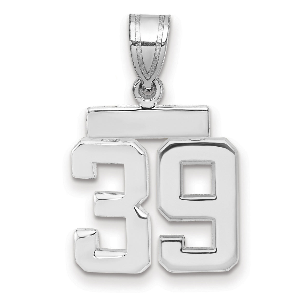 Small Polished Number 39 Charm Pendant in Real 14k White Gold