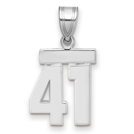 Small Polished Number 41 Charm Pendant in Real 14k White Gold