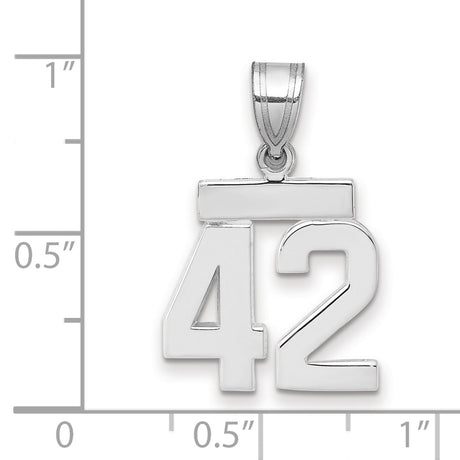 Small Polished Number 42 Charm Pendant in Real 14k White Gold