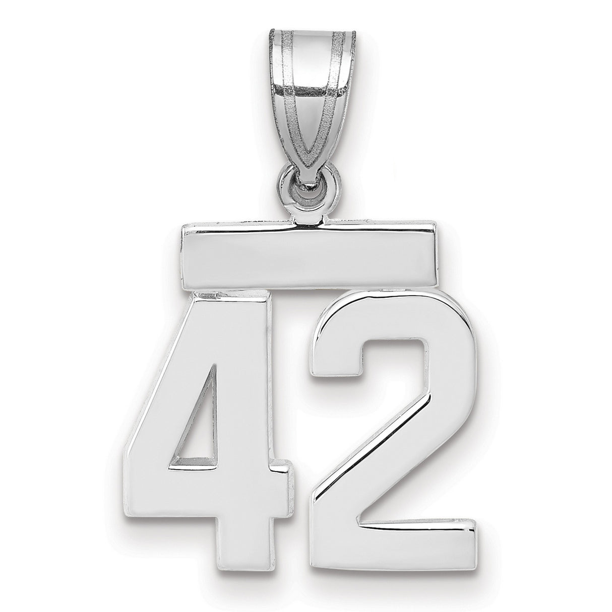 Small Polished Number 42 Charm Pendant in Real 14k White Gold