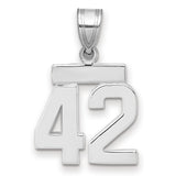 Small Polished Number 42 Charm Pendant in Real 14k White Gold