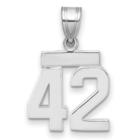 Small Polished Number 42 Charm Pendant in Real 14k White Gold