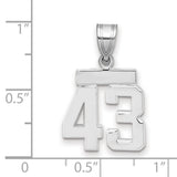 Small Polished Number 43 Charm Pendant in Real 14k White Gold