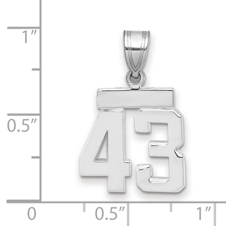 Small Polished Number 43 Charm Pendant in Real 14k White Gold