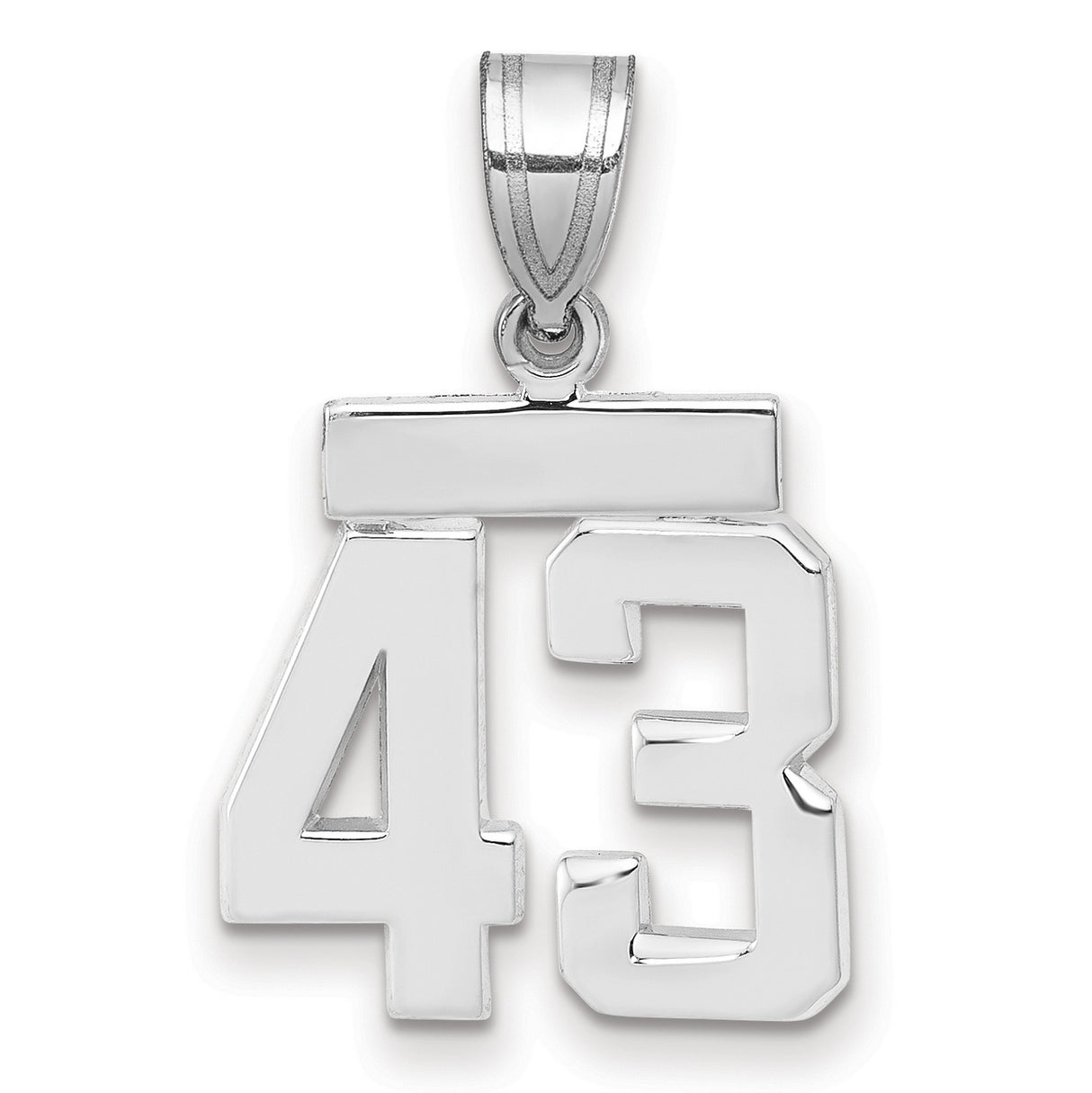 Small Polished Number 43 Charm Pendant in Real 14k White Gold