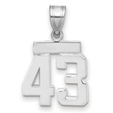 Small Polished Number 43 Charm Pendant in Real 14k White Gold