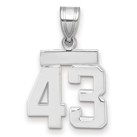 Small Polished Number 43 Charm Pendant in Real 14k White Gold