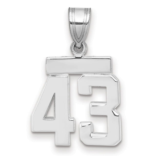 Small Polished Number 43 Charm Pendant in Real 14k White Gold