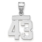Small Polished Number 43 Charm Pendant in Real 14k White Gold