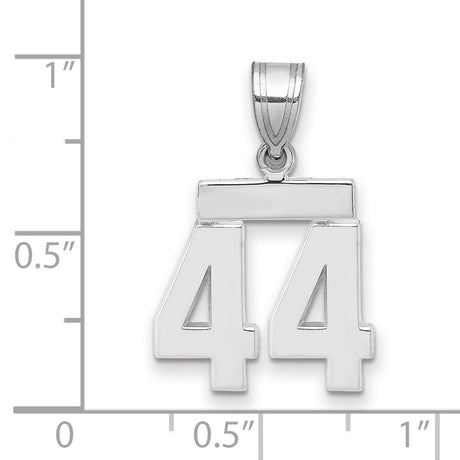 Small Polished Number 44 Charm Pendant in Real 14k White Gold