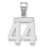 Small Polished Number 44 Charm Pendant in Real 14k White Gold