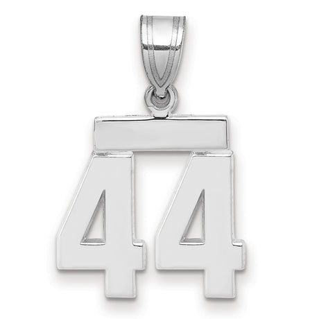 Small Polished Number 44 Charm Pendant in Real 14k White Gold