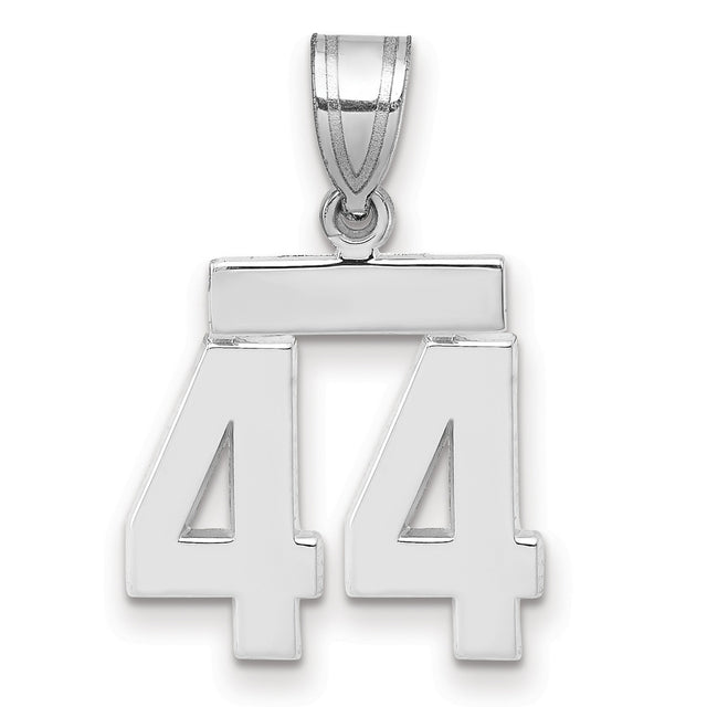 Small Polished Number 44 Charm Pendant in Real 14k White Gold