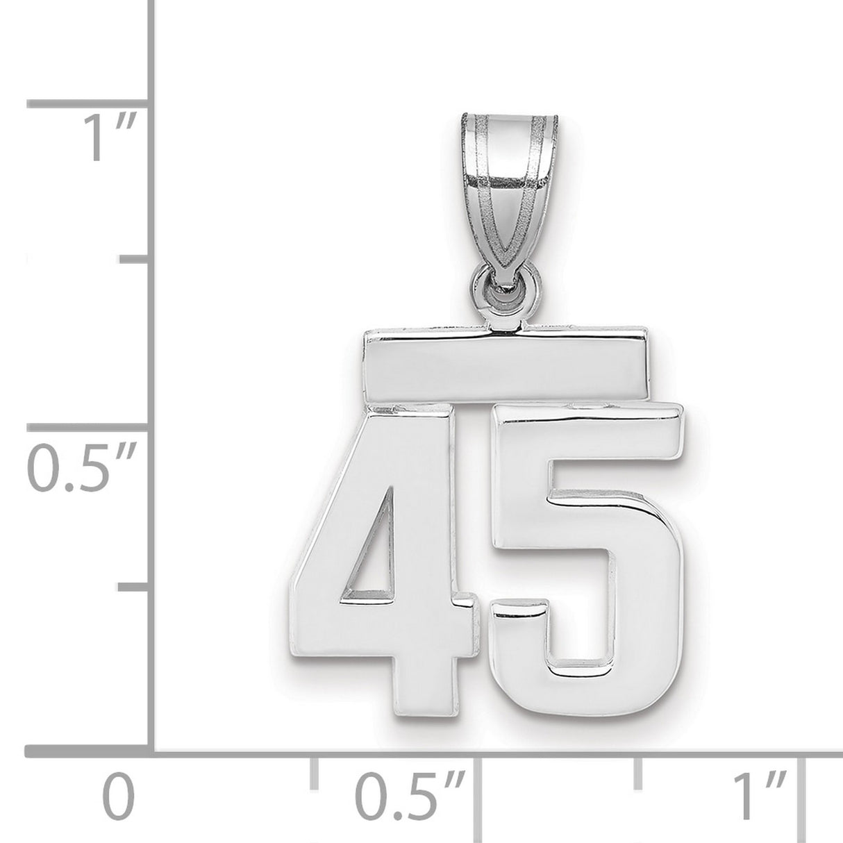 Small Polished Number 45 Charm Pendant in Real 14k White Gold