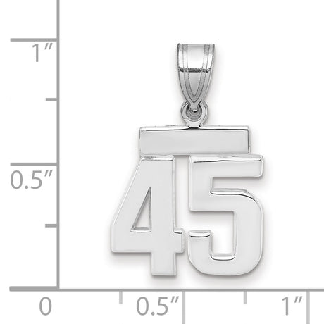 Small Polished Number 45 Charm Pendant in Real 14k White Gold