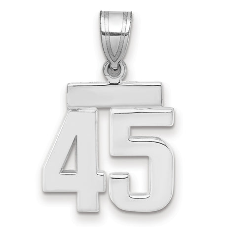 Small Polished Number 45 Charm Pendant in Real 14k White Gold