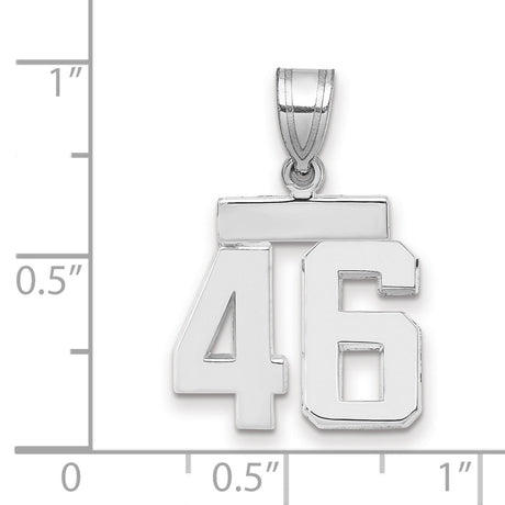 Small Polished Number 46 Charm Pendant in Real 14k White Gold