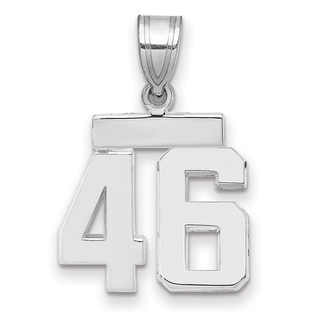 Small Polished Number 46 Charm Pendant in Real 14k White Gold