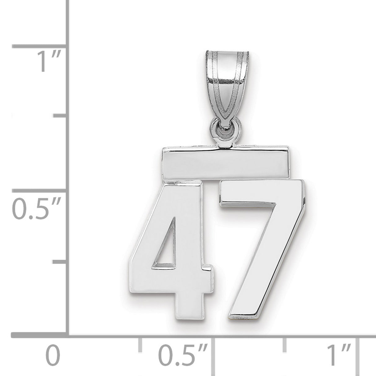 Small Polished Number 47 Charm Pendant in Real 14k White Gold