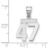 Small Polished Number 47 Charm Pendant in Real 14k White Gold