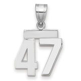 Small Polished Number 47 Charm Pendant in Real 14k White Gold