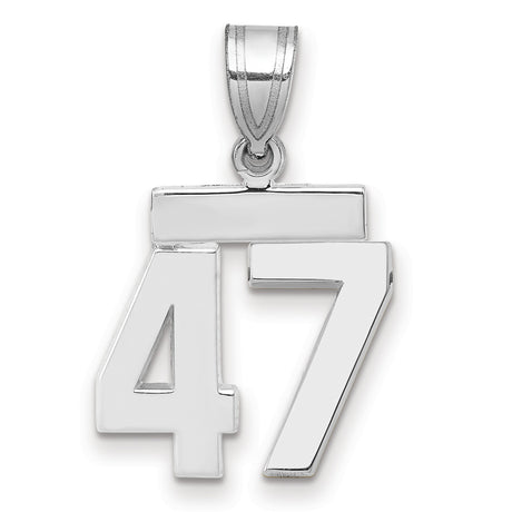Small Polished Number 47 Charm Pendant in Real 14k White Gold