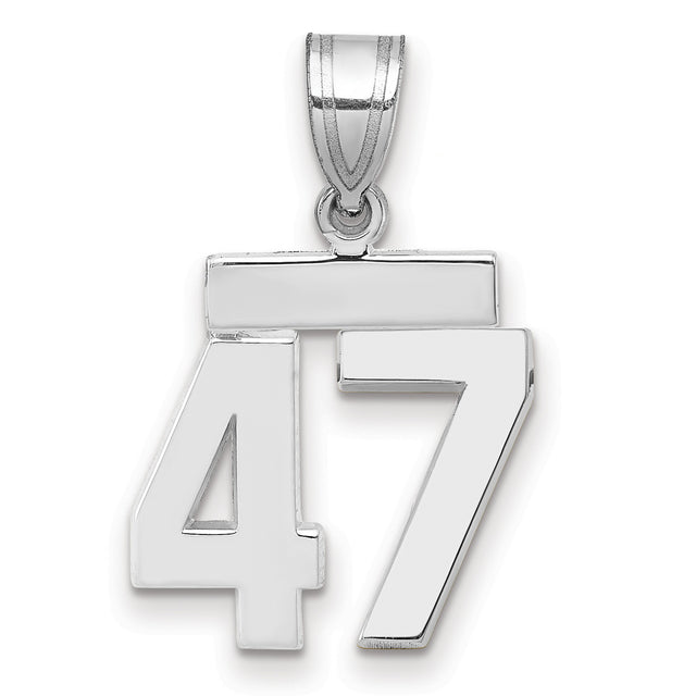 Small Polished Number 47 Charm Pendant in Real 14k White Gold
