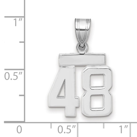 Small Polished Number 48 Charm Pendant in Real 14k White Gold