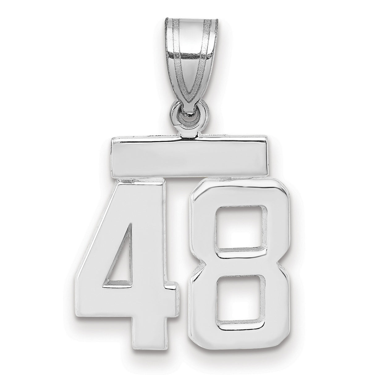 Small Polished Number 48 Charm Pendant in Real 14k White Gold