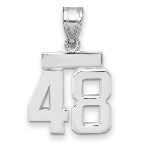 Small Polished Number 48 Charm Pendant in Real 14k White Gold