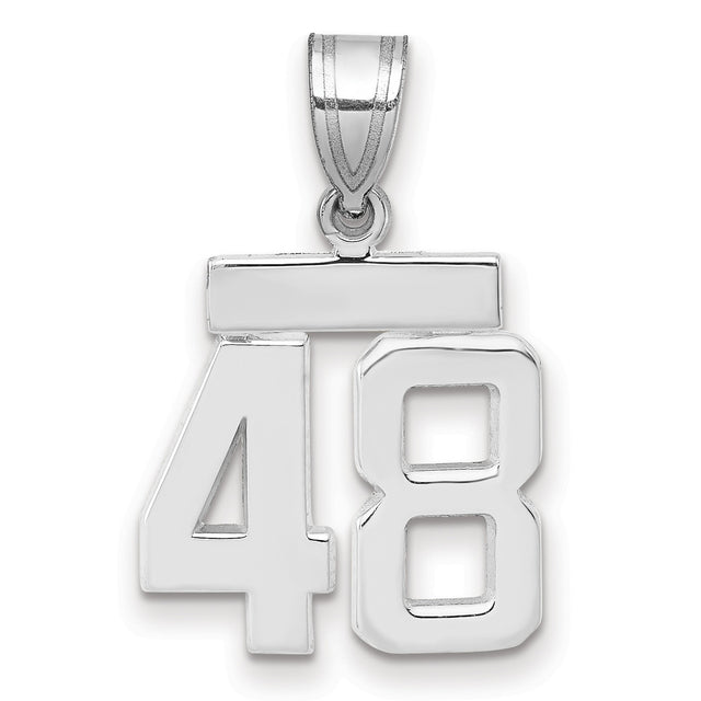 Small Polished Number 48 Charm Pendant in Real 14k White Gold